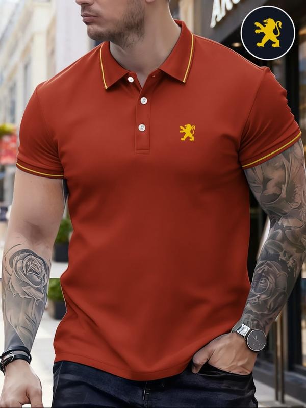 Men's Classic Young Fashion Casual Comfortable Micro-Elastic Polo Shirt, Lion Print Outdoor Sports Golf Running...