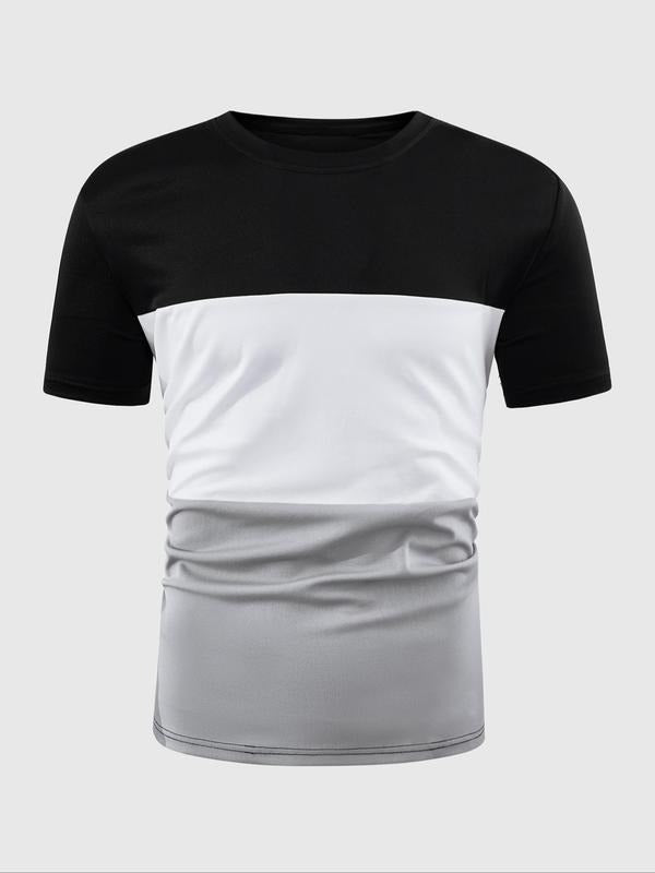 Men's Colorblock Patchwork Tee, Regular Fit Casual Short Sleeve T-shirt for Summer, Men's Top for Daily Wear Hoodie,...