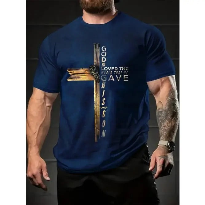 Men's Comfy Summer Tee - Cross Pattern Print Short Sleeve T-Shirt for Daily Activity Made in USA Hoodie, Sweatshirt