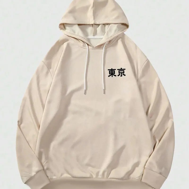 Comic Figure & Dragon Print Drop Shoulder Street Regular Fit Japanese Character Printed Drawstring Pocket Hooded Daily Outdoor Clothes Fall Comfort Colors T-Shirts, Hoodie, Sweatshirt