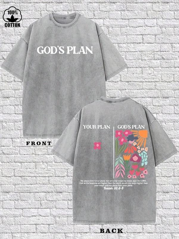 Men's Cotton T-Shirt, [Printed With The Words "GOD'S PLAN", Round Neck, Short Sleeves, Regular Version, Thermal Transfer...