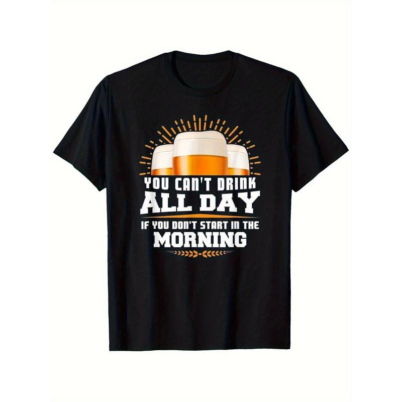 Men's Cotton T-shirt Printed with "You Can't Drink All Day" Meme,  Geometric Pattern, Version, Suitable for Casual...