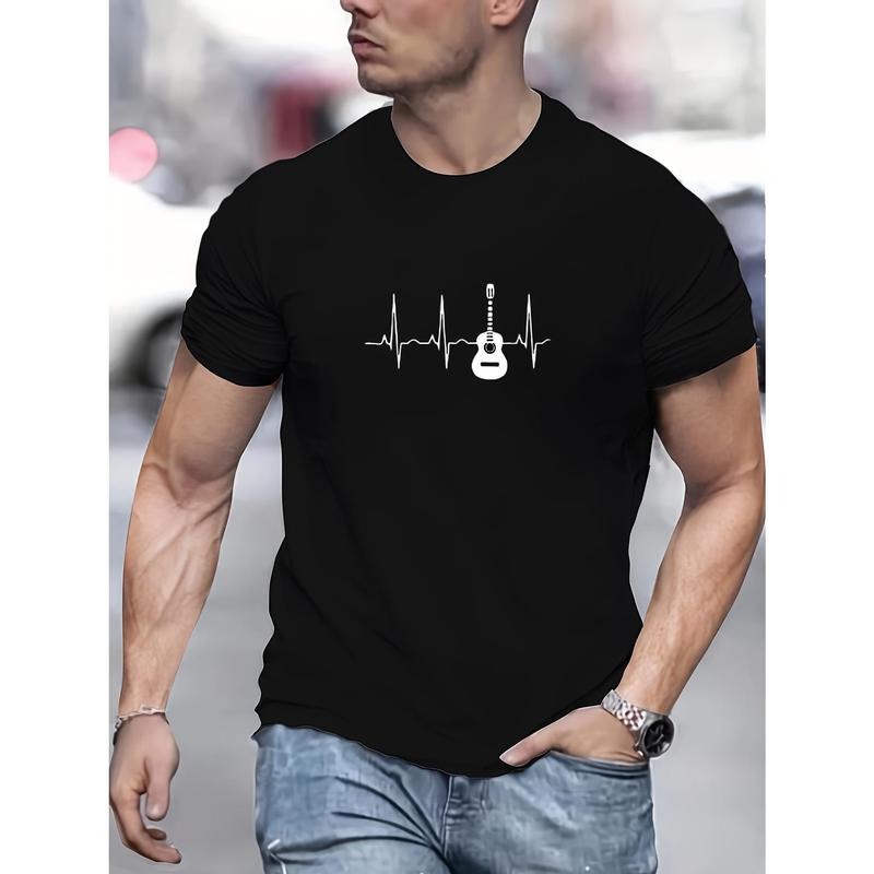 Men's Crew Neck T-shirt, Electric And Heartbeat Pattern Summer Top For Casual And Street Wear Made in USA Hoodie, Sweatshirt