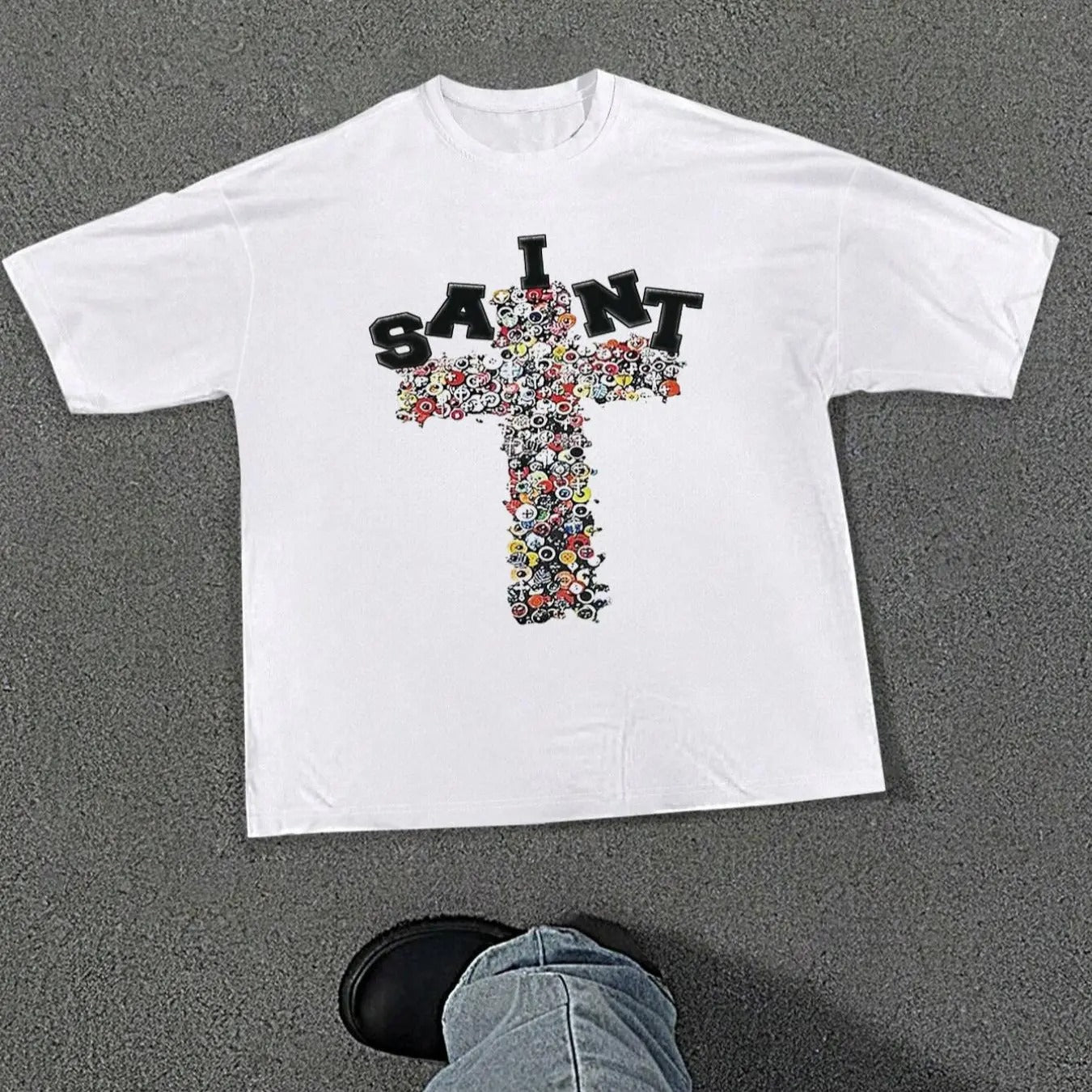 Men's Cross & Letter Print Drop Shoulder Tee, Regular Fit Casual Short Sleeve Round Neck T-Shirt for Summer, Menswear for...