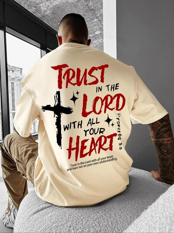Men's Cross & Letter Print Round Neck Graphic Tee, Casual Short Sleeve T-shirt for Daily Wear, Men's Top for All Seasons...