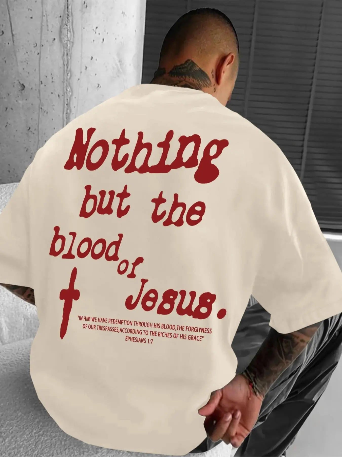 Men's Cross & Letter Print Round Neck Tee, Casual Loose T-shirt for Daily Wear, Men's Top for All Seasons Hoodie, Sweatshirt