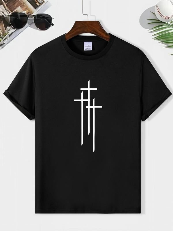 Men's Cross Graphic Round Neck Regular Sleeve Tee, Casual Short Sleeve T-Shirt for Summer, Men's Top for Daily Wear...