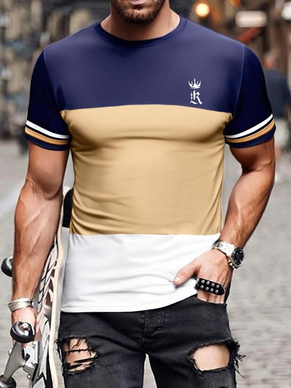 Men's Crown Print Short Sleeve Tee, Regular Fit Casual Fashion Round Neck T-shirt for Summer, Men's Top for Daily Wear...