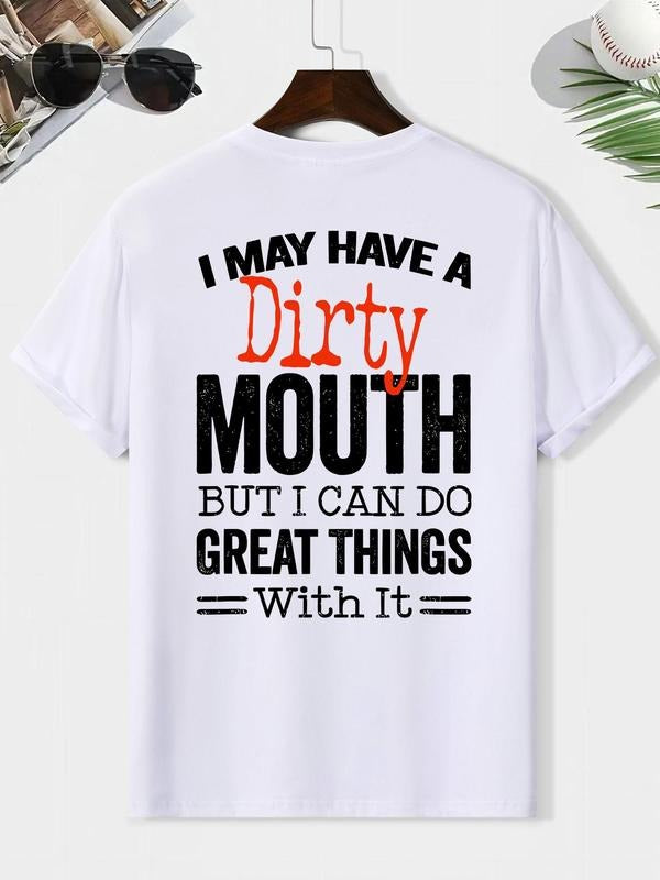 Men's Dirty Mouth Graphic Print Round Neck Tee, Loose Casual Fashion Short Sleeve T-shirt for Summer, Men's Top for Daily...