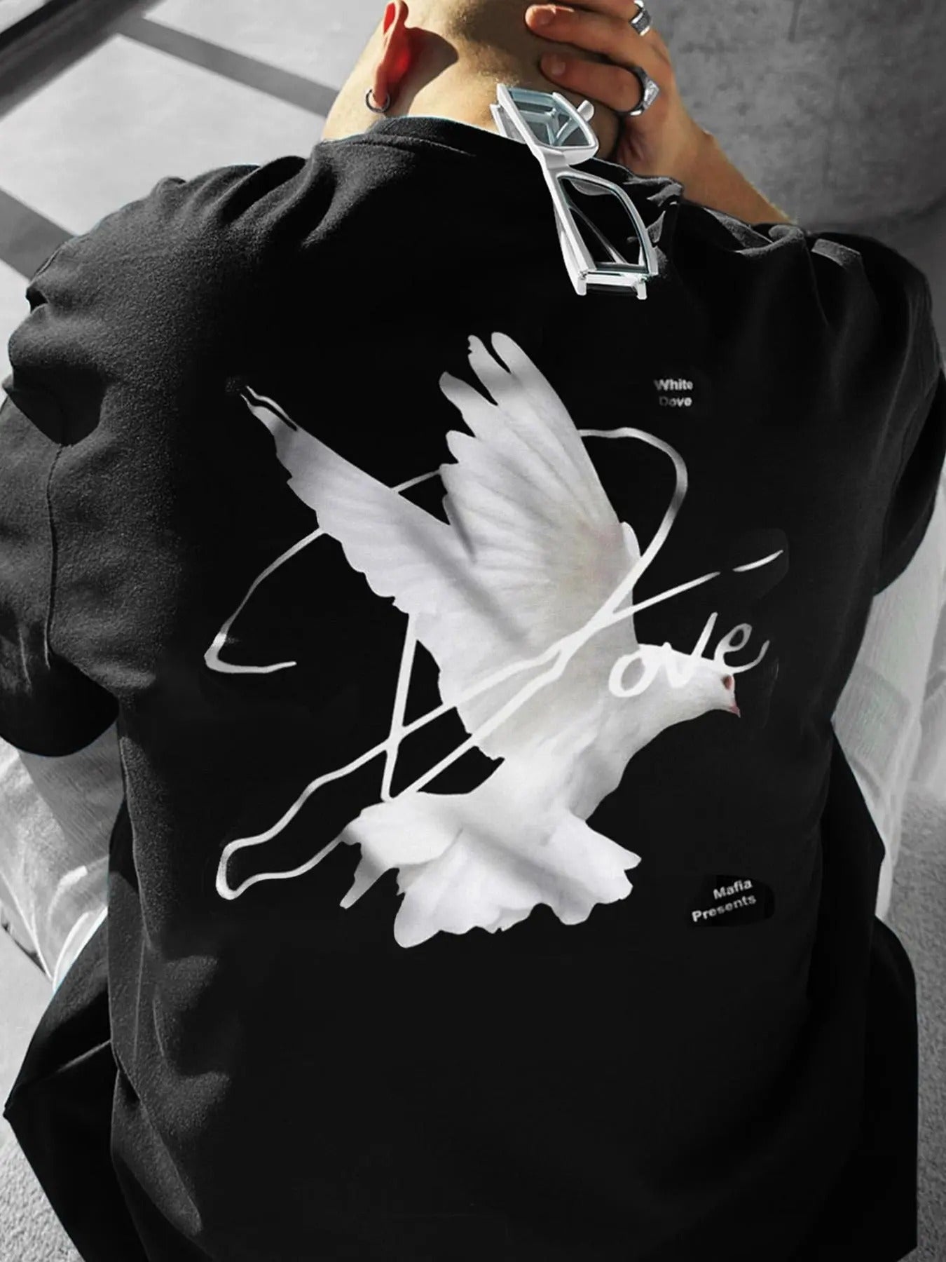Men's Dove & Letter Print Short Sleeve Tee, Regular Fit Casual Comfy Round Neck T-shirt for Summer, Men's Top for Daily...