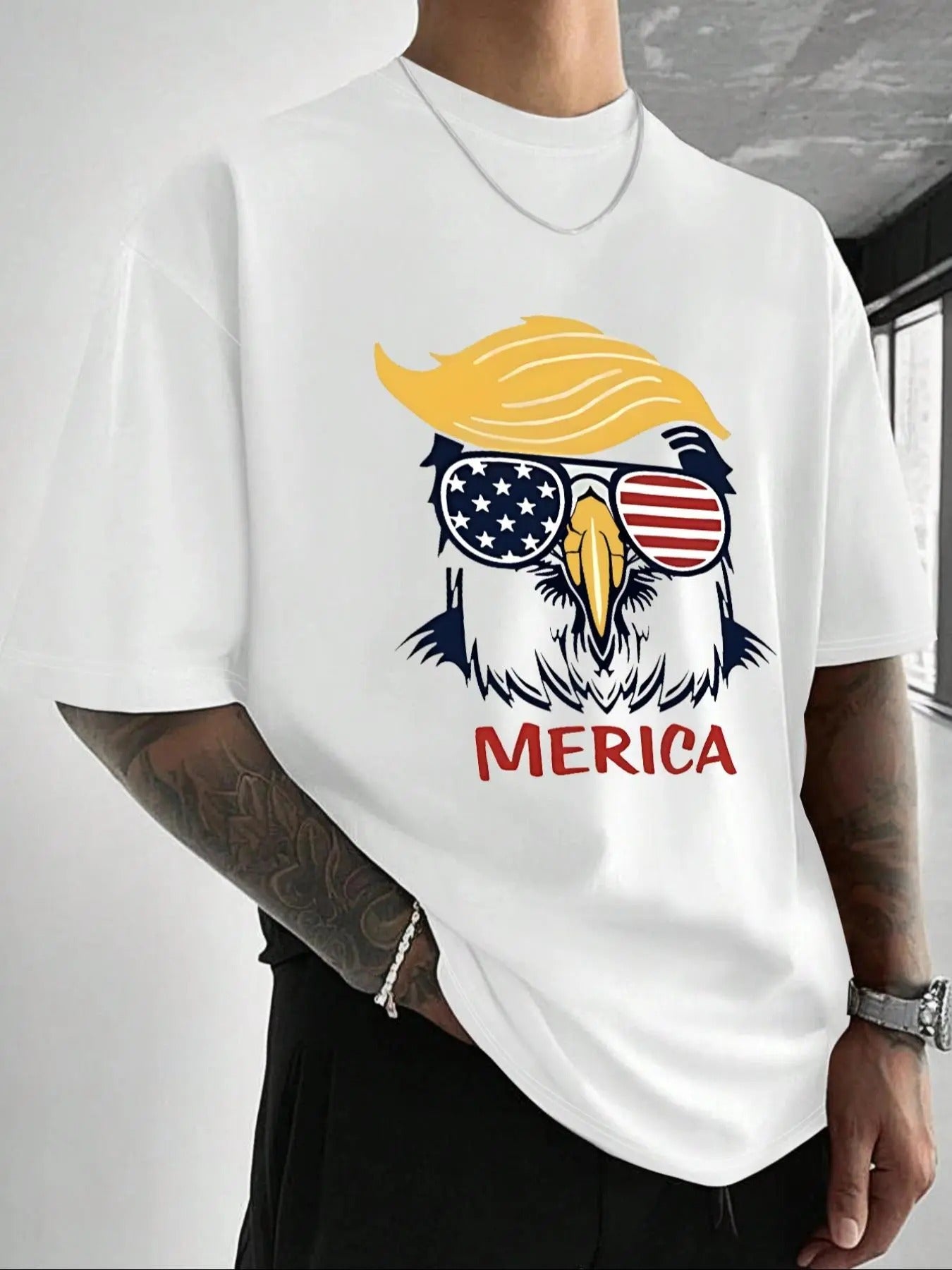 Men's Eagle & Letter Print Drop Shoulder Tee, Regular Fit Casual Short Sleeve Round Neck T-Shirt for Summer, Men's Top...