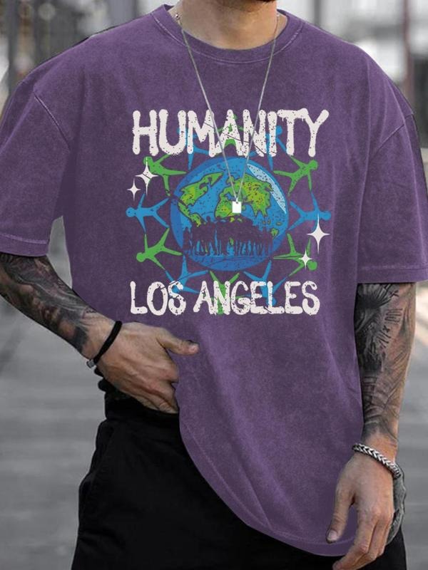Men's Earth Print Short Sleeve Graphic Tee, Casual Regular Fit Round Neck T-shirt for Summer, Men's Top for Daily Wear,...