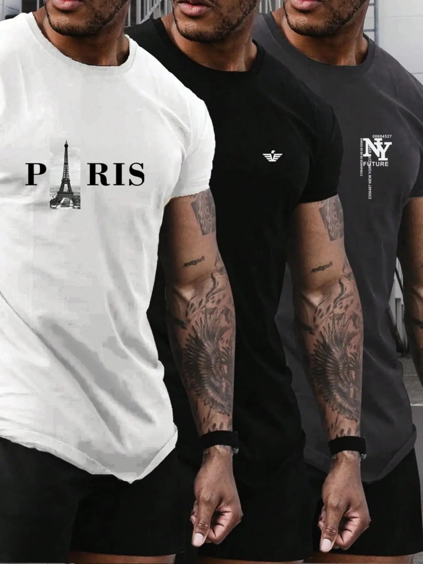 Men's Eiffel Tower Print Round Neck Tee, Regular Fit Casual Short Sleeve T-shirt for Summer, Men's Top for Daily Wear...