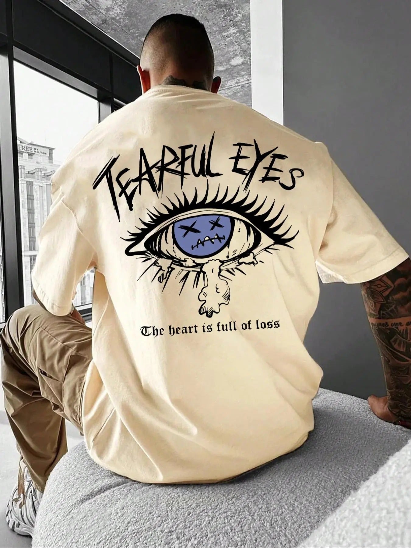 Men's Eye & Letter Print Round Neck Tee, Casual Regular Fit Short Sleeve  T-shirt for Summer, Fashion Men's Top for Daily...