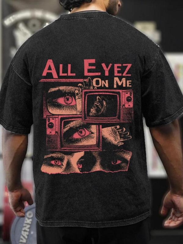 Men's Eye Print Round Neck Graphic Tee, Regular Fit Casual Short Sleeve T-shirt for Summer, Men's Top for Daily Wear,...