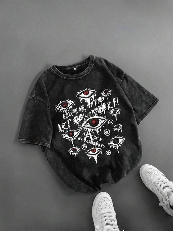 Men's Eye Print Short Sleeve Graphic Tee, Regular Fit Casual Fashion Round Neck T-shirt for Summer, Men's Top for Daily...
