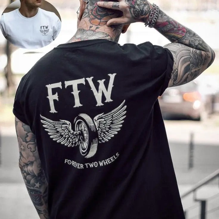 Men's FTW FOREVER TWO WHEELS Angel Wings Graphic Print T-shirt, Sweatshirt, Hoodie, 2 sided shirt Unisex Shirt, Naughty...