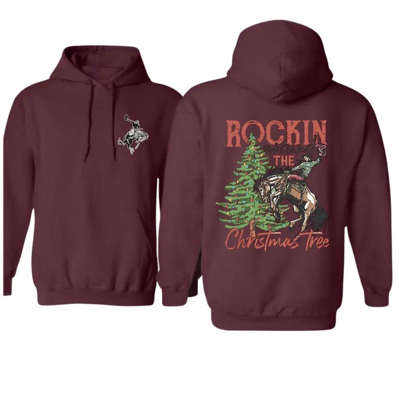 Men's Festive Rodeo Sweatshirt for Holiday Cheer - Rockin' the Christmas Tree Hoodie - Tops, Menswear T-Shirts