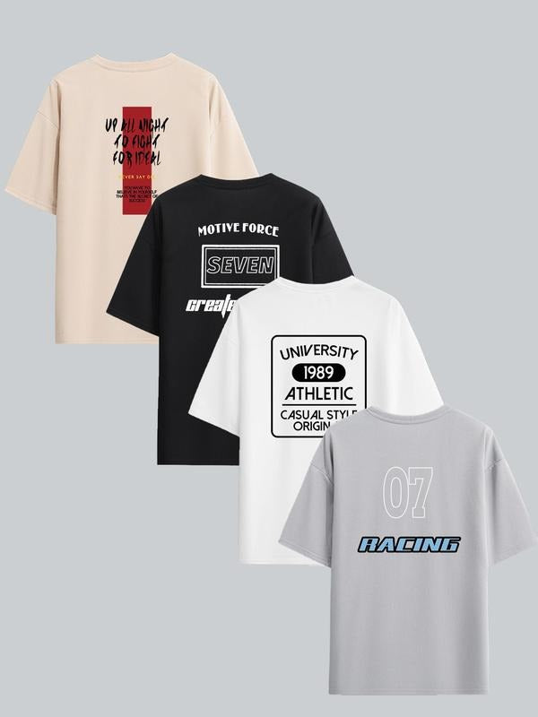 Men's Figure & Letter Print Drop Shoulder Tee, Casual Short Sleeve Round Neck T-shirt for Summer, Fashion Men's Loose Top...