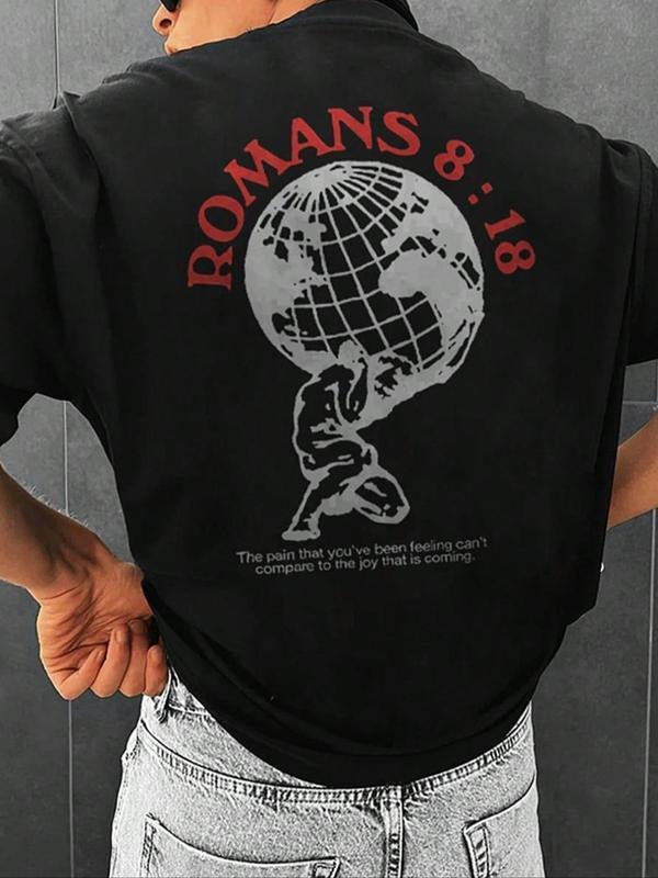 Men's Figure & Letter Print Drop Shoulder Tee, Regular Fit Round Neck Half Sleeve T-shirt, Streetwear, Summer Outfits...