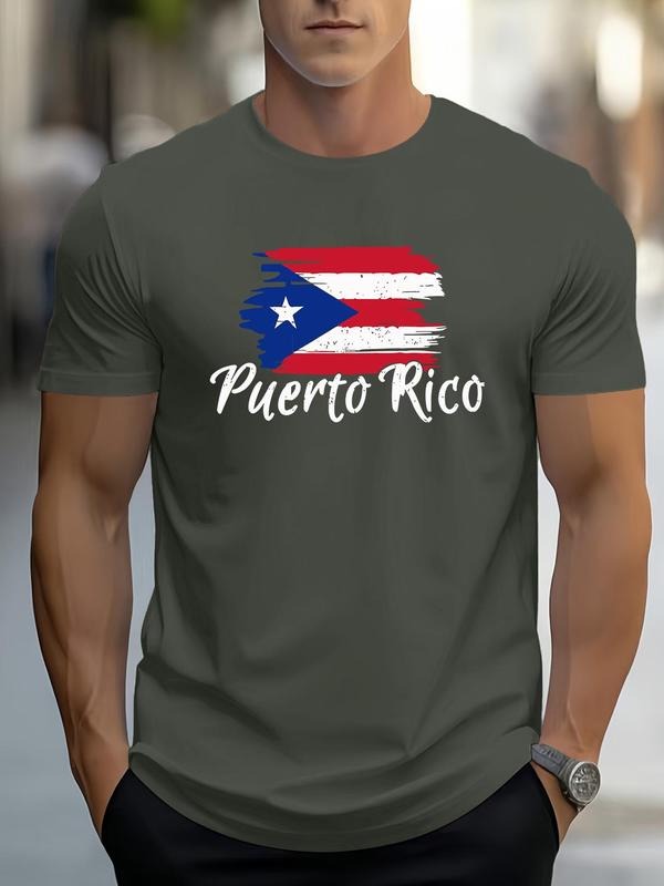 Men's Flag Print Round Neck Tee, Casual Short Sleeve Crew Neck T-shirt for Daily Wear, Men's Top for All Seasons Hoodie,...