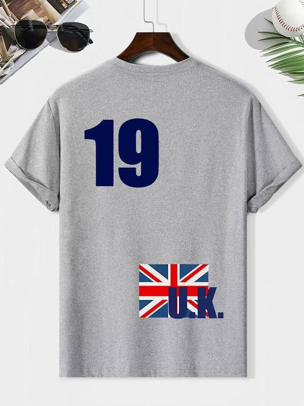 Men's Flag Print Round Neck Tee, Loose Casual Fashion Short Sleeve T-shirt for Summer, Men's Top for Daily Wear Hoodie,...