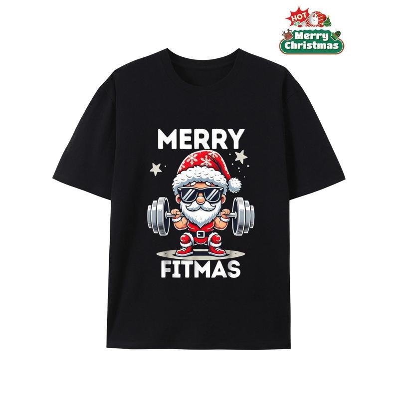 Men's Funny Gym Christmas T-Shirt - Santa Claus Workout Tee with MERRY FITMAS Slogan, Santa Lifting Weights & MERRY...