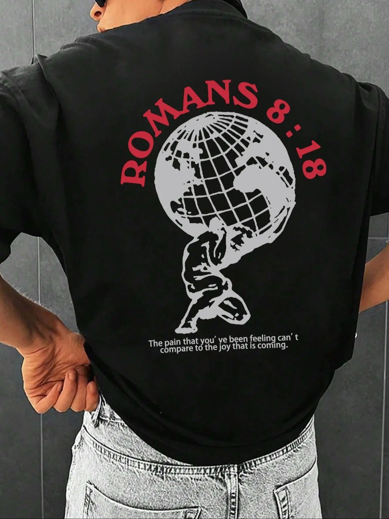 Men's Globe & Letter Print Round Neck Tee, Regular Fit Casual Drop Shoulder Short Sleeve T-shirt, Men's Summer Top for...