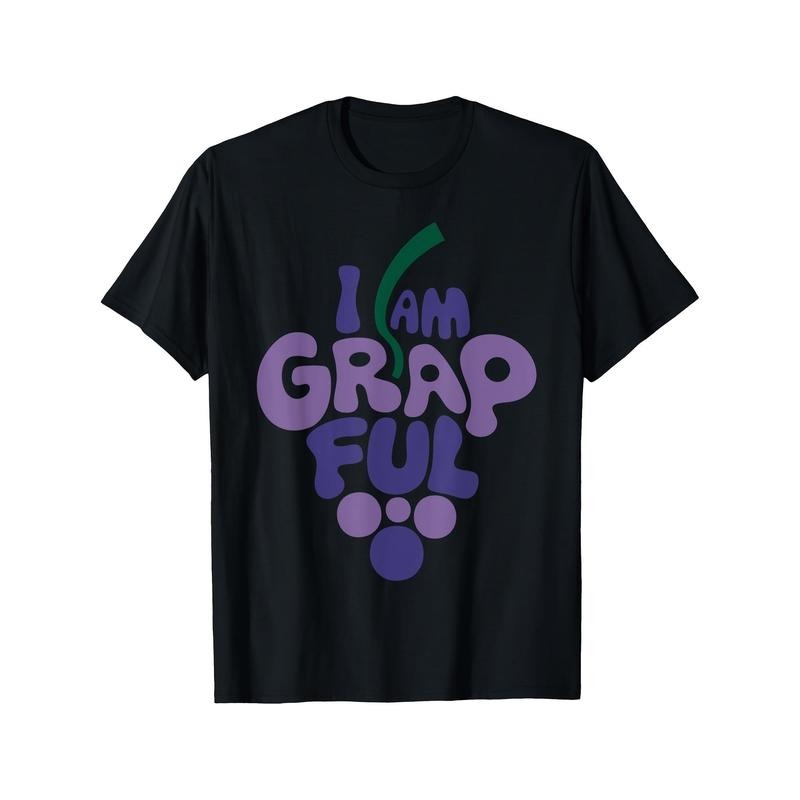 Men's Grape Parody Graphic Tee, Black Casual Short Sleeve Round Neck Shirt with Playful Animal Design, Machine Washable,...
