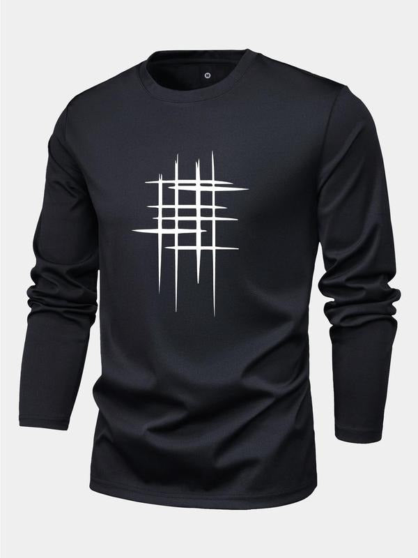 Men's Graphic Print Round Neck Long Sleeve Tee, Regular Fit Casual Fashion T-shirt for Spring & Fall, Men Top for Daily...