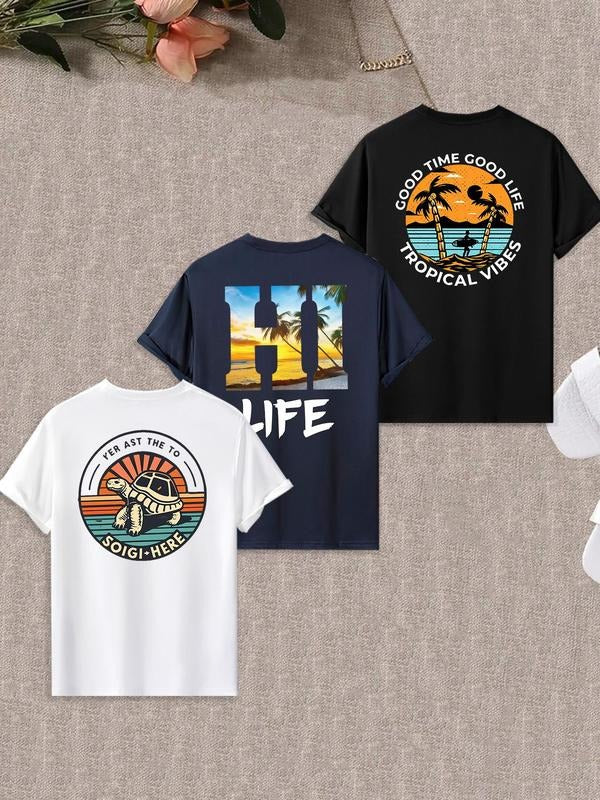 Men's Graphic Print Round Neck Tee, Loose Casual Comfy Short Sleeve Crew Neck  T-shirt for Summer, Fashion Men's Top for...