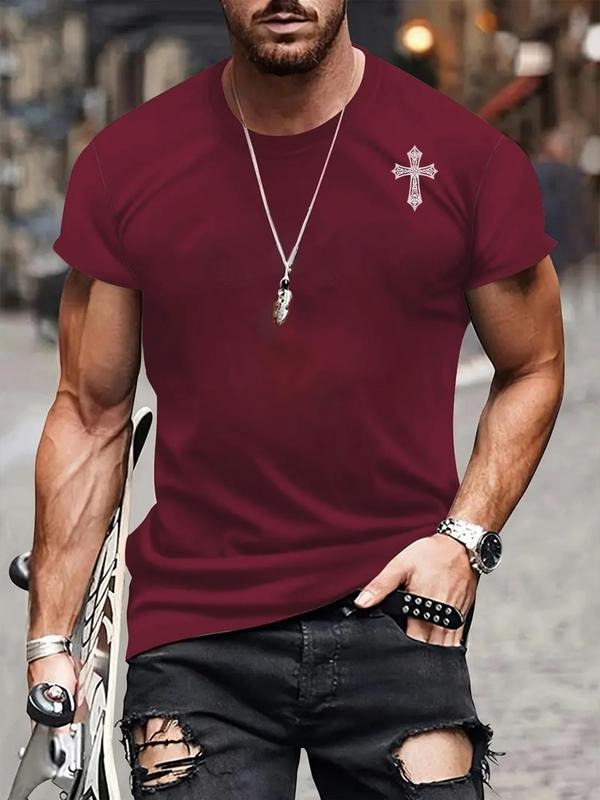 Men's Graphic Print Round Neck Tee, Loose Casual Fashion Drop Shoulder Short Sleeve T-shirt for Summer, Men's Top for...