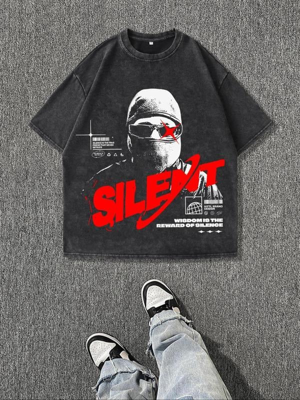 Men's Graphic Print Round Neck Tee, Regular Fit Casual Short Sleeve T-shirt, Men's Summer Top for Daily Wear, Cotton...