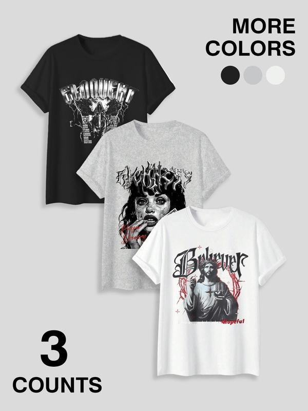 Men's Graphic Round Neck Tee, Regular Fit Casual Short Sleeve T-shirt, Men's Summer Top for Daily Wear Hoodie, Sweatshirt