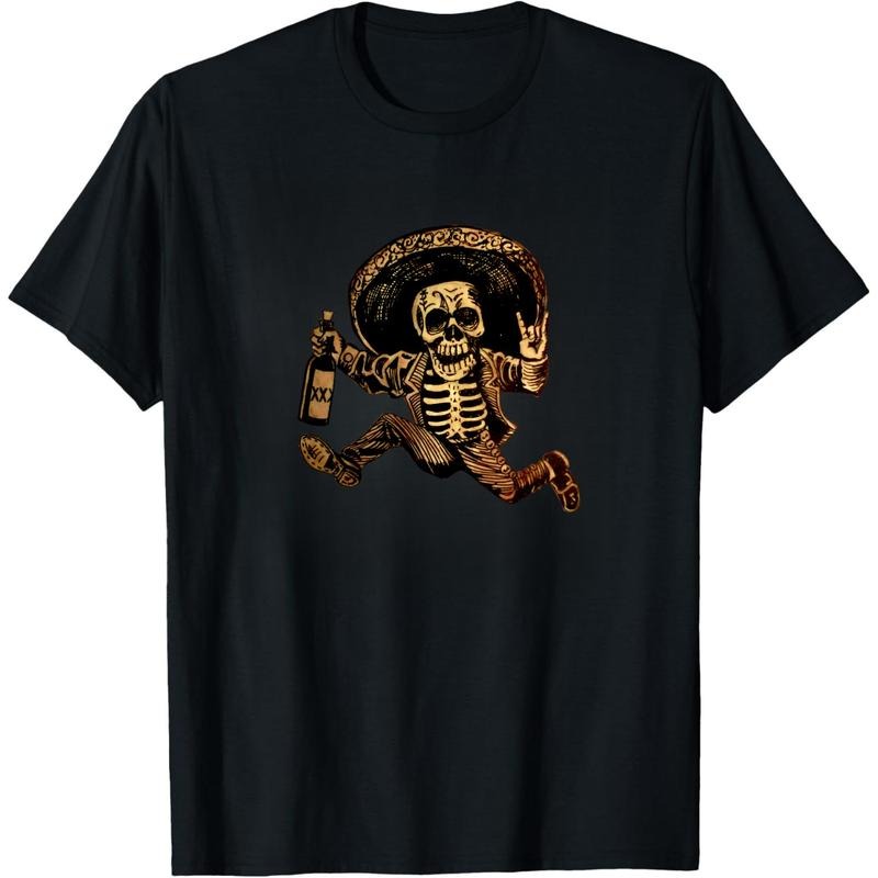 Men's Graphic Tees  Fashionable Crew Neck T-Shirt   , Slight Stretch, Patterned Print Skeleton Fiesta Tee  Celebrate in...