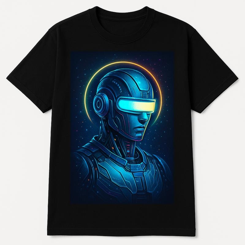 Men's Graphic Tees  trendy t-shirts men's t shirts  men's Gift Crew Neck T-Shirt , Patterned Print Futuristic Robot Tee -...