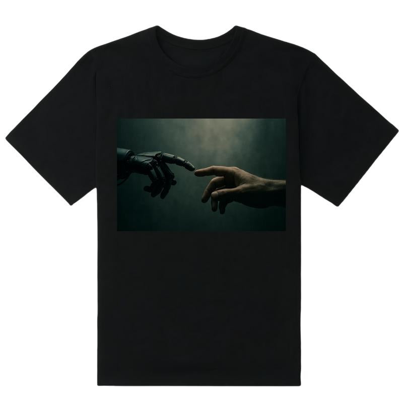 Men's Graphic Tees  trendy t-shirts men's t shirts  men's Gift Crew Neck T-Shirt , Patterned Print Human and Robot...