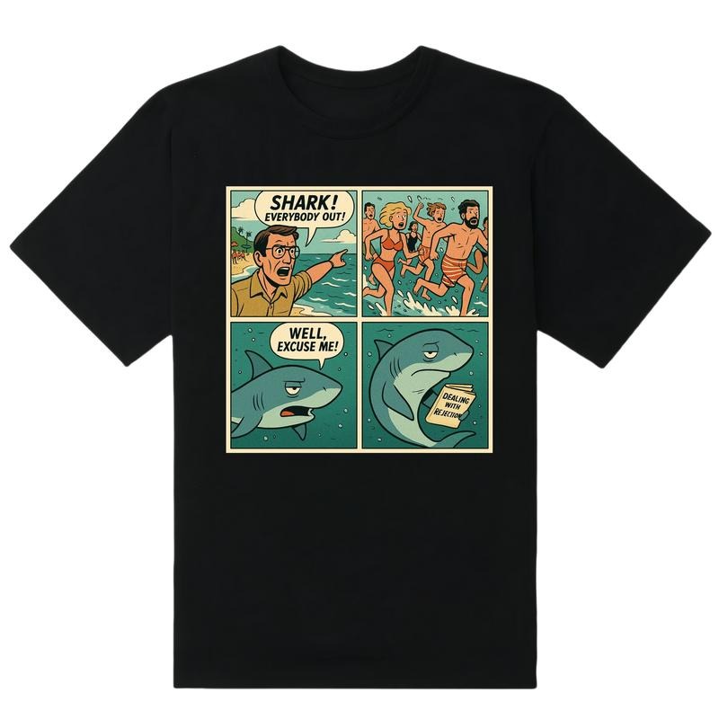 Men's Graphic Tees  trendy t-shirts men's t shirts  men's Gift Crew Neck T-Shirt , Patterned Print Shark Comic Strip Tee...