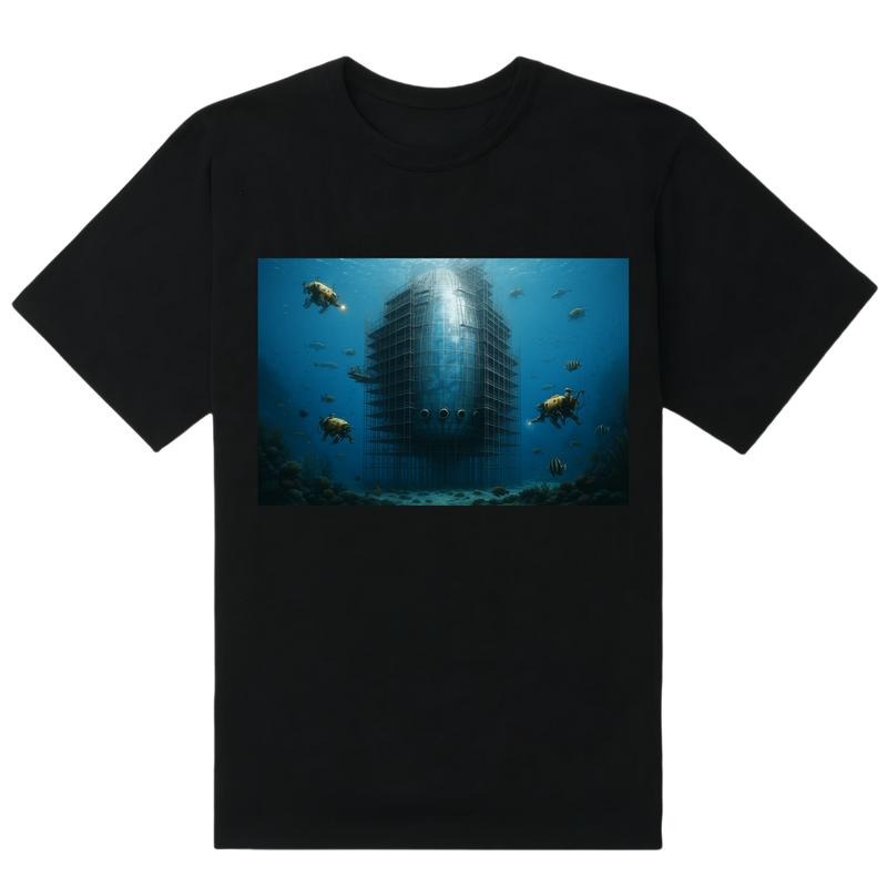 Men's Graphic Tees  trendy t-shirts men's t shirts  men's Gift Crew Neck T-Shirt , Patterned Print Underwater City...