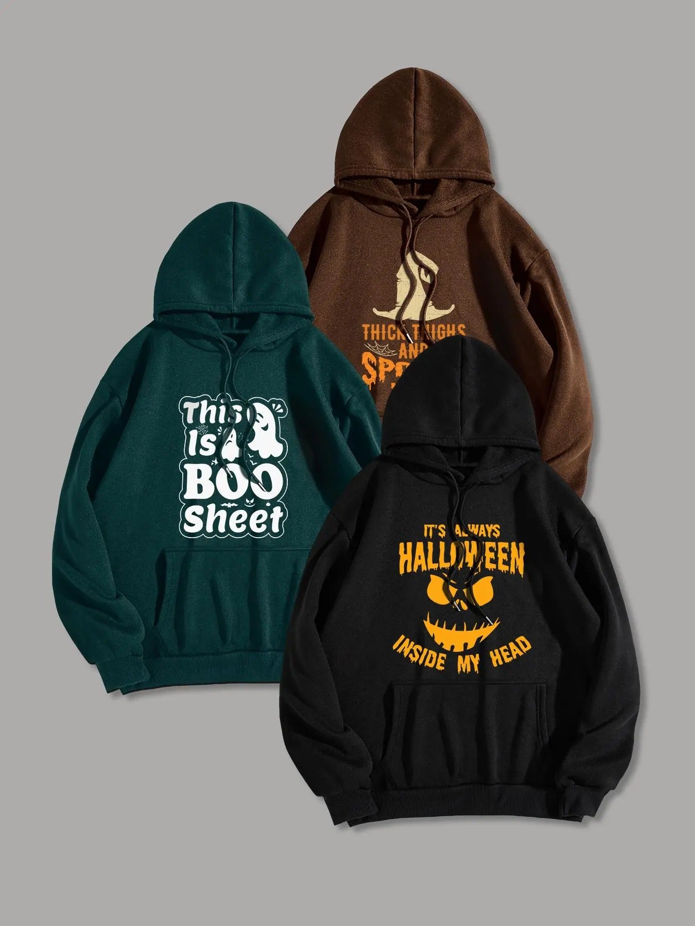 Men's Halloween & Letter Print Drop Shoulder Hoodie, Casual Regular Fit Drawstring Pocket Hooded Sweatshirt for Spring &...
