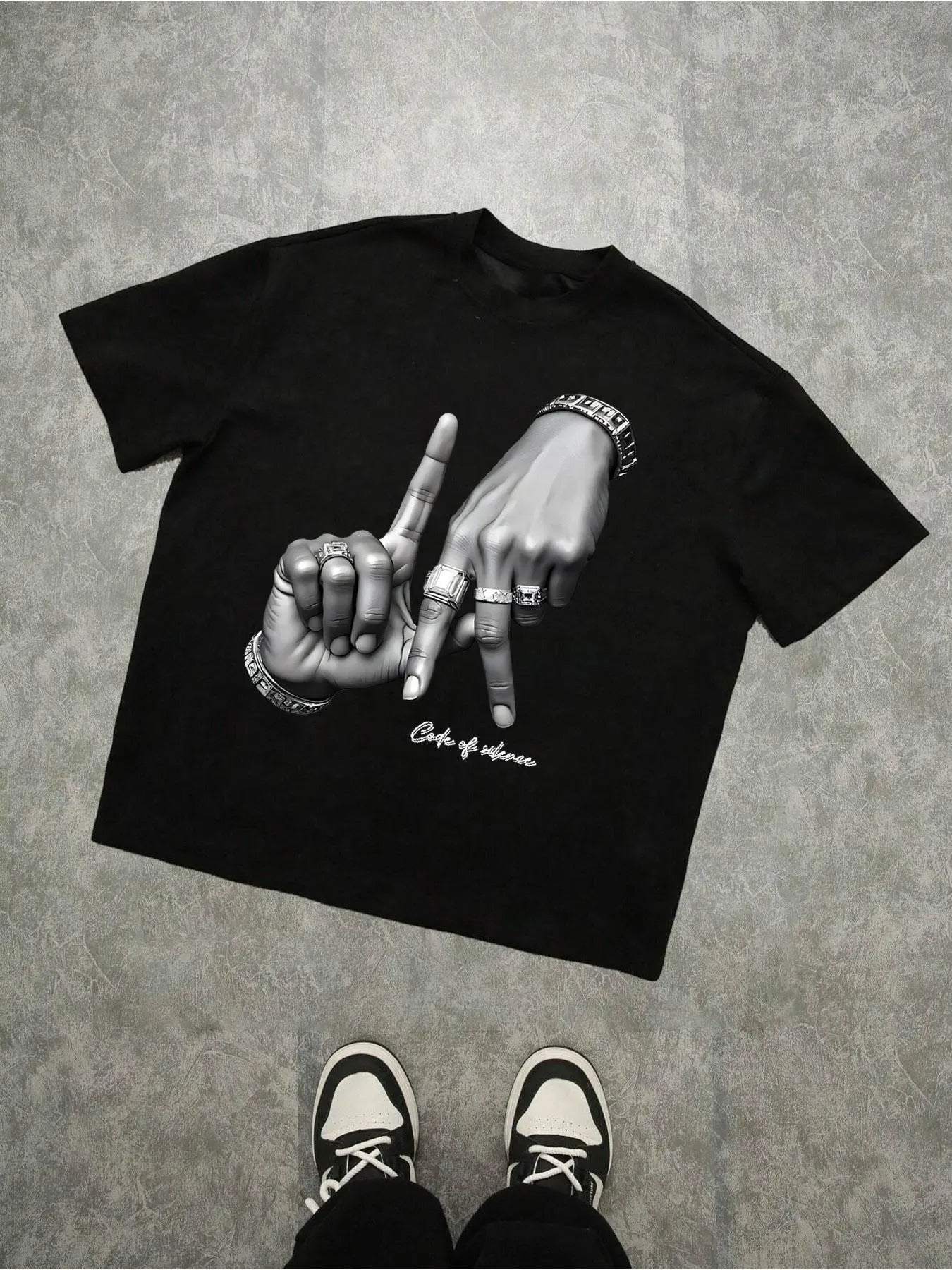 Men's Hand Gesture Print Round Neck Tee, Regular Fit Casual Short Sleeve Crew Neck T-shirt for Summer, Fashion Men's Top...
