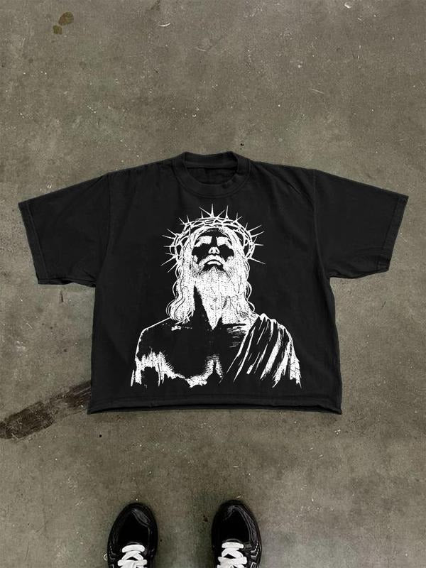Men's Jesus Print Round Neck Tee, Regular Fit Casual Short Sleeve Crew Neck T-Shirt for Daily Wear, Men's Top for All...