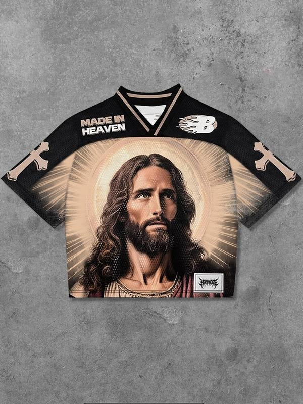 Men's Jesus Print Short Sleeve Graphic Tee, Casual Comfy Round Neck T-shirt for Summer, Fashion Men's Top for Daily Wear,...