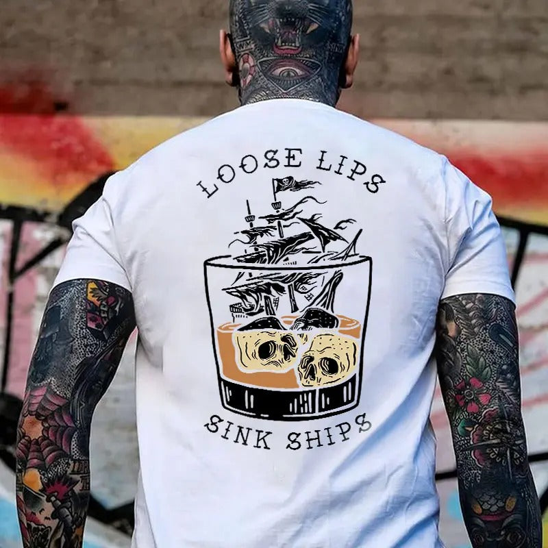 Men's LOOSE LIPS SINK SHIPS Skulls Ship in the Water Graphic  Print T-shirt, Sweatshirt, Hoodie Unisex Shirt, Naughty...
