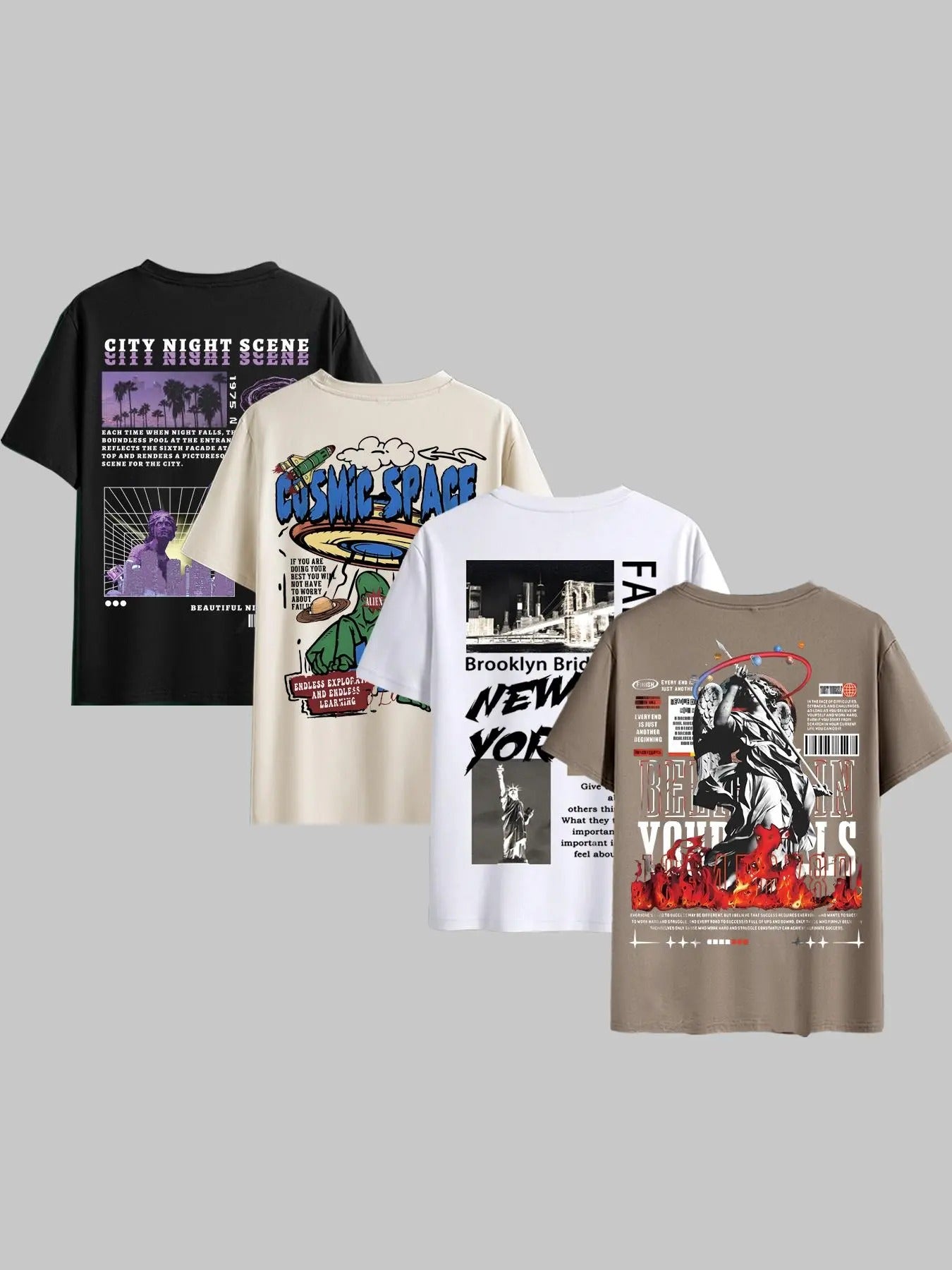 Men's Landscape & Letter Print Drop Shoulder Graphic Tees, Regular Fit Casual Short Sleeve Round Neck T-shirt for Summer,...