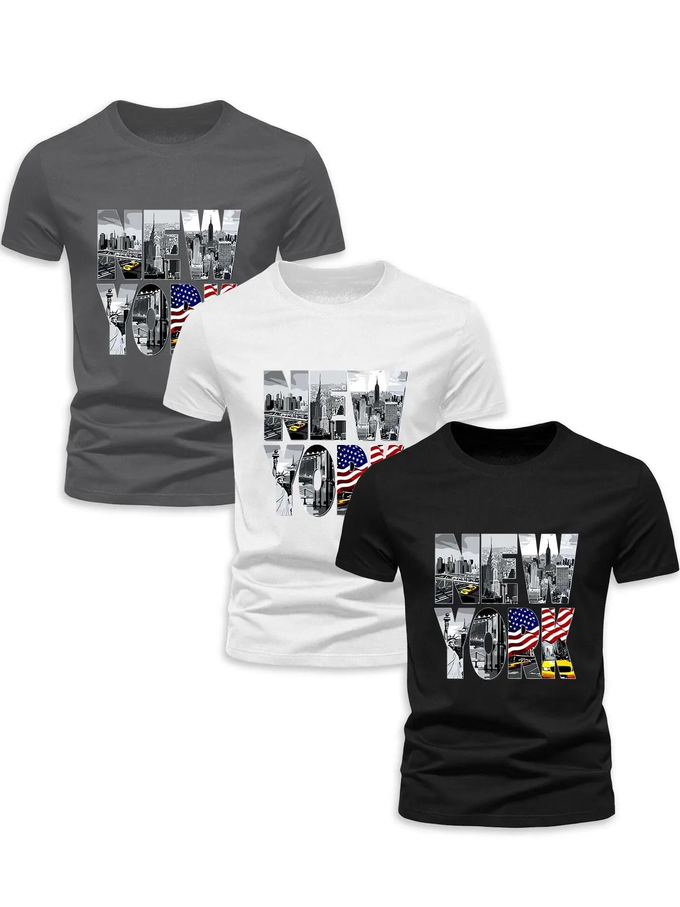 Men's Landscape Print Letter Round Neck Tee, Regular Fit Casual Short Sleeve Crew Neck T-Shirt for Summer, Men's Top for...