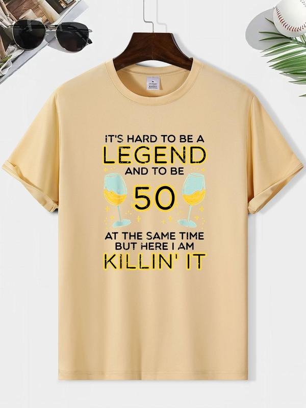 Men's Legend & Letter Print Round Neck Graphic Tee, Regular Fit Casual Short Sleeve T-shirt for Summer, Men's Top for...