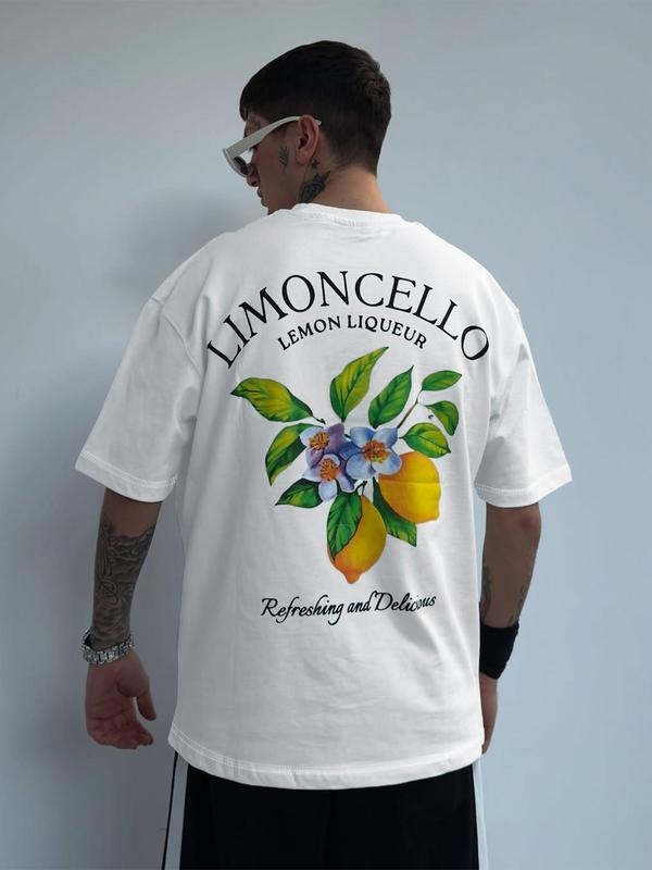 Men's Lemon Print Short Sleeve T-shirt, Regular Fit Casual Fruit Print Round Neck Tee for Daily Wear, Men's Top for All...