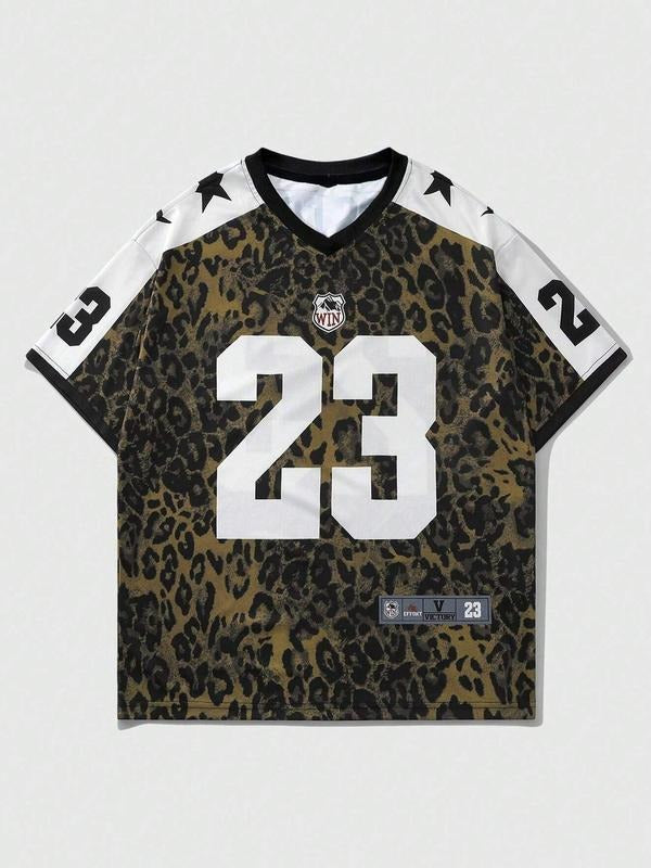 Men's Leopard Print Figure Graphic Short Sleeve Tee, Regular Fit Casual Comfy Round Neck T-shirt for Summer, Fashion...