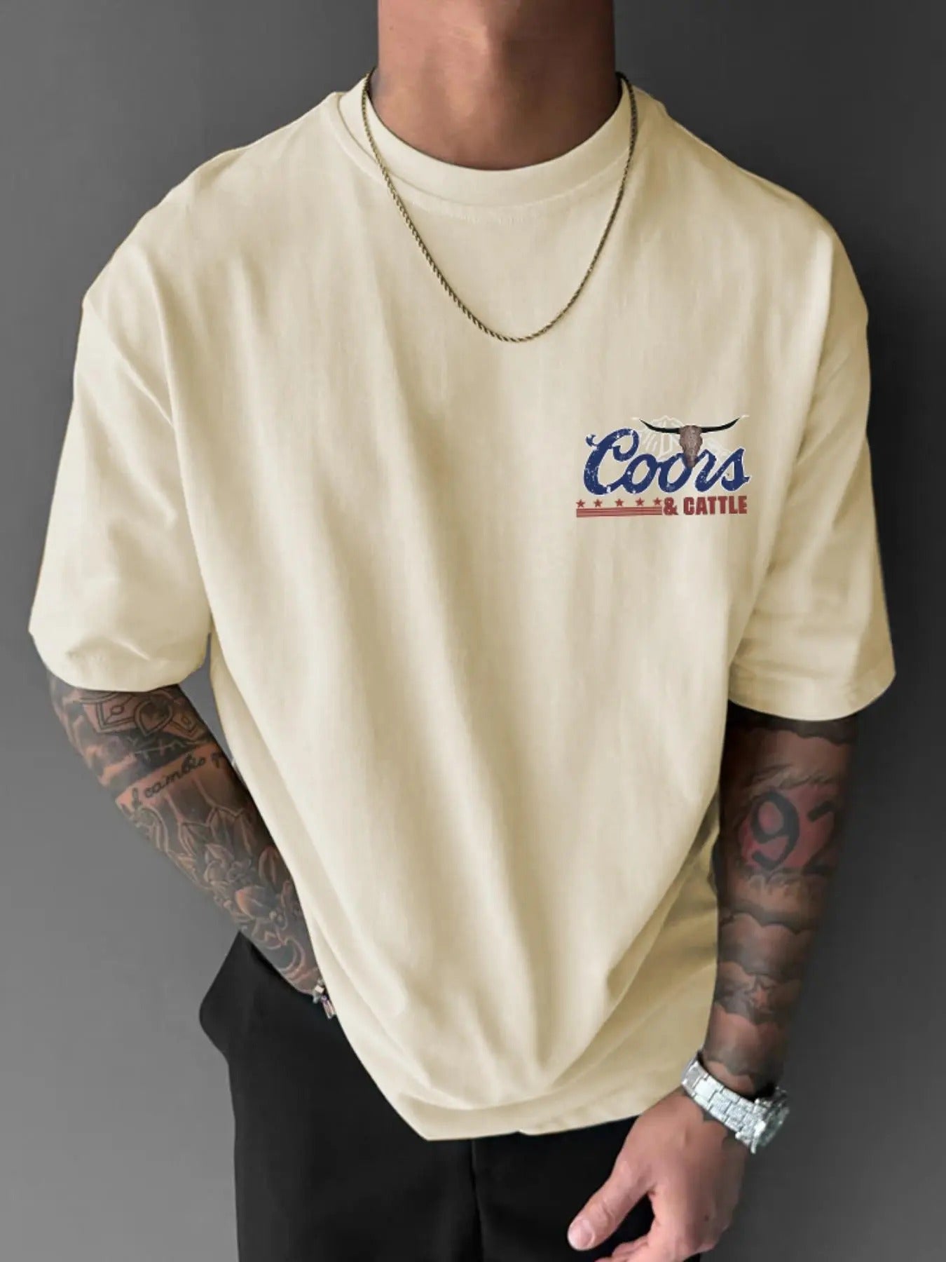 Men's Letter & Bull Head Print Round Neck Tee, Regular Fit Casual Short Sleeve Crew Neck T-shirt for Summer 2024, Fashion...